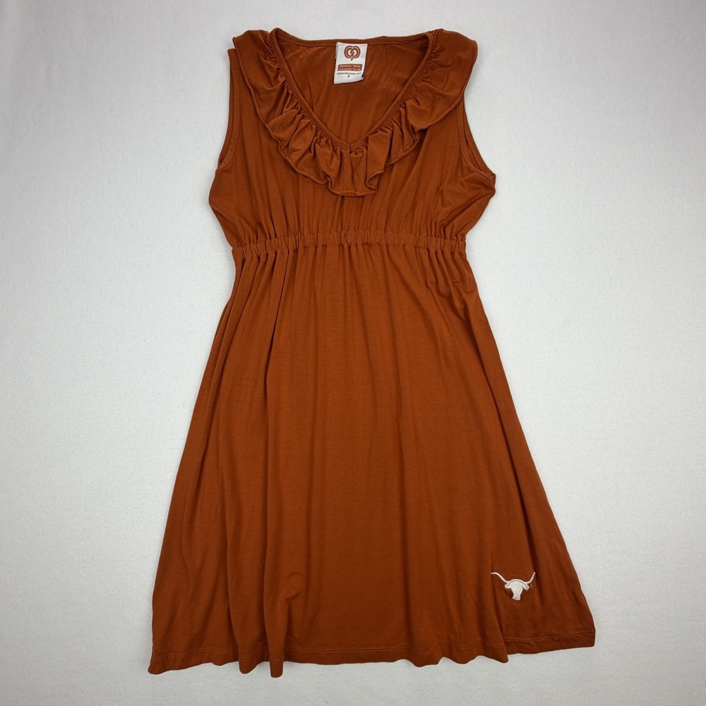 University Co-op Texas Longhorns Ruffle Neck Empire Waist Dress Size Small